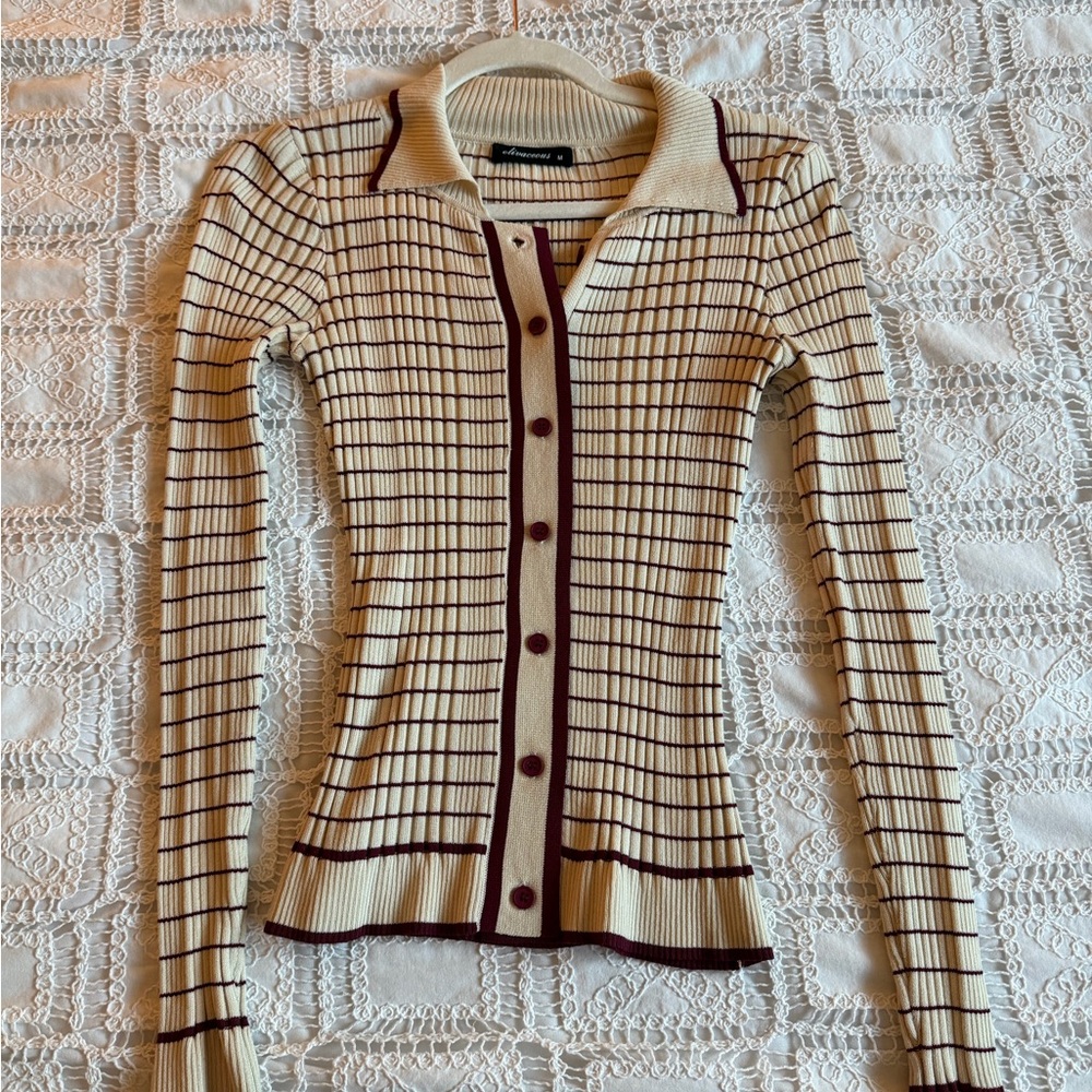 Striped Cream and Maroon Women's Sweater